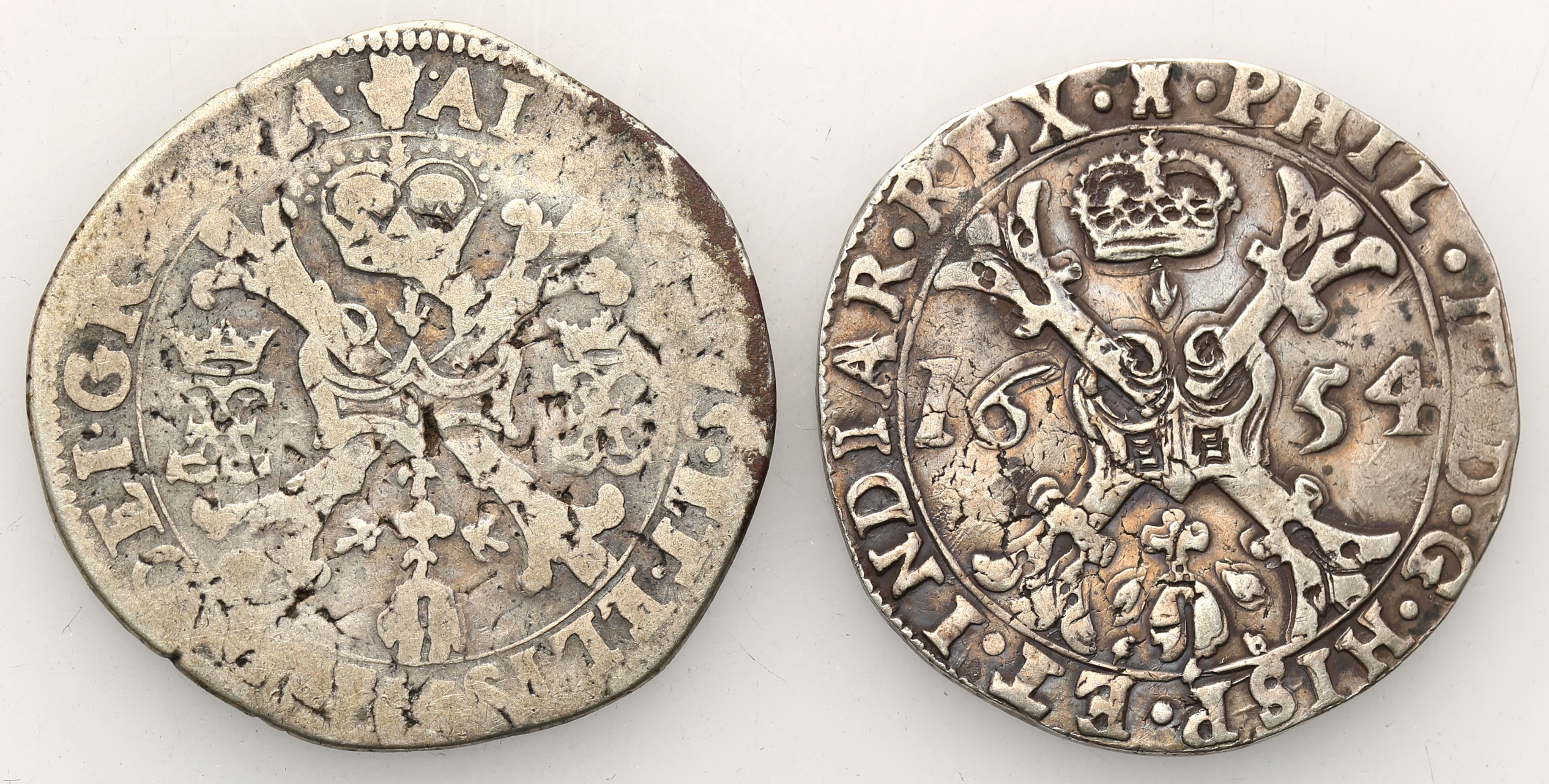 Niderlandy. Albert i Elżbieta - 1/2 patagona bez daty, Antwerpia i Filip IV - 1/2 patagona 1654, zestaw 2 monet